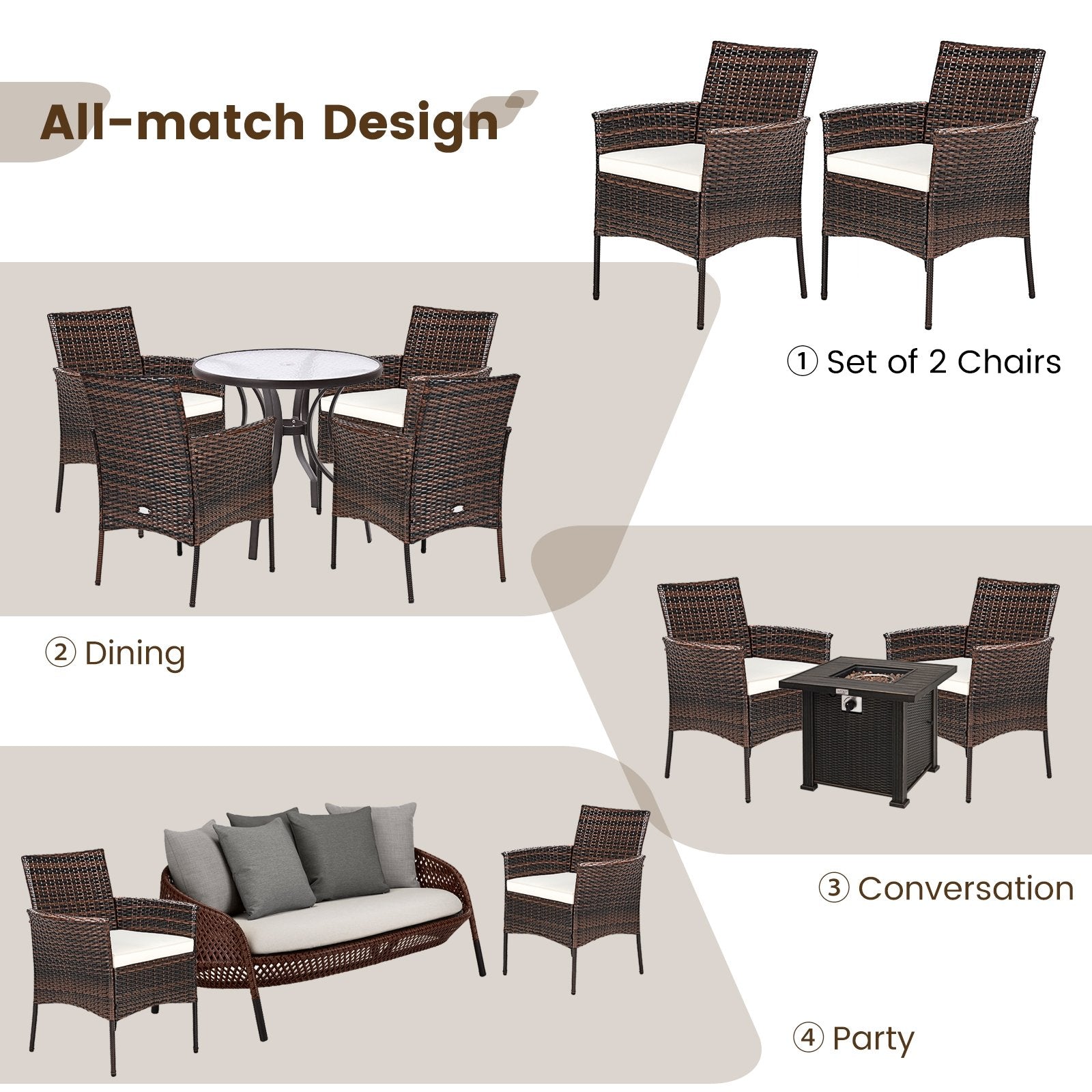 2 Pieces Outdoor PE Rattan Armchairs with Removable Cushions, Brown Patio Dining Chairs   at Gallery Canada