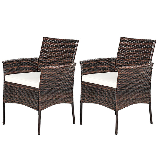 2 Pieces Outdoor PE Rattan Armchairs with Removable Cushions, Brown Patio Dining Chairs   at Gallery Canada