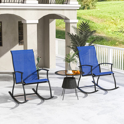 2 Pieces Outdoor Rocking Chairs with Breathable Backrest, Navy Patio Rocking Chairs & Gliders   at Gallery Canada