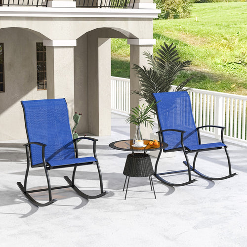 2 Pieces Outdoor Rocking Chairs with Breathable Backrest, Navy