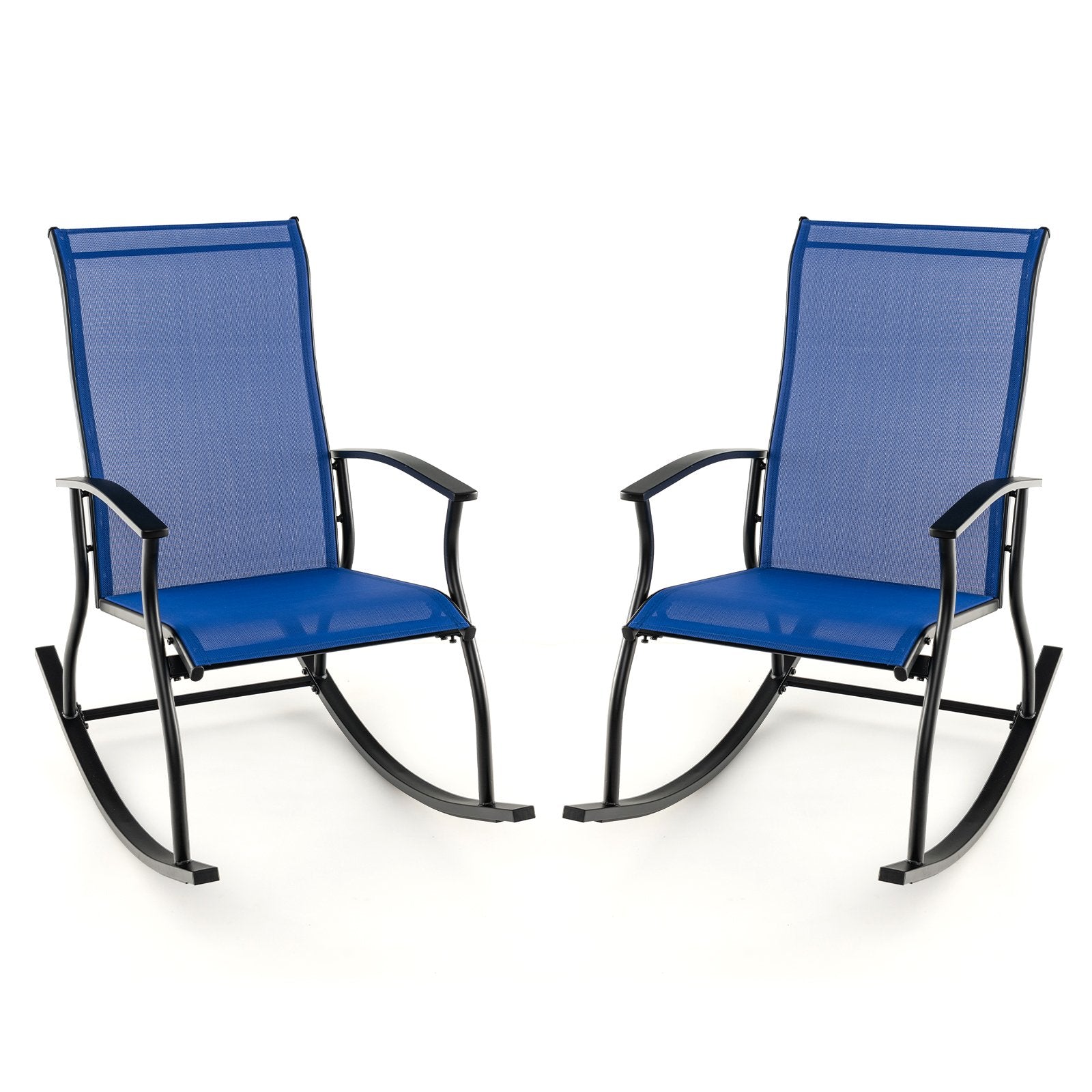 2 Pieces Outdoor Rocking Chairs with Breathable Backrest, Navy Patio Rocking Chairs & Gliders   at Gallery Canada