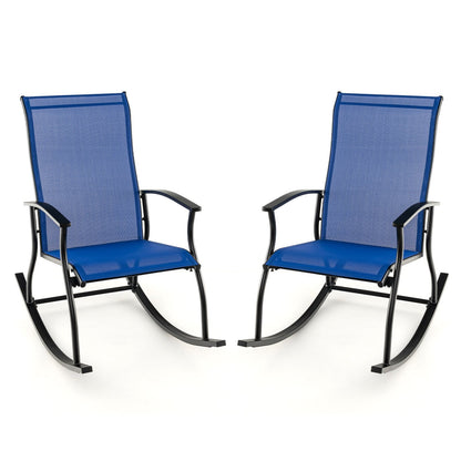 2 Pieces Outdoor Rocking Chairs with Breathable Backrest, Navy Patio Rocking Chairs & Gliders   at Gallery Canada