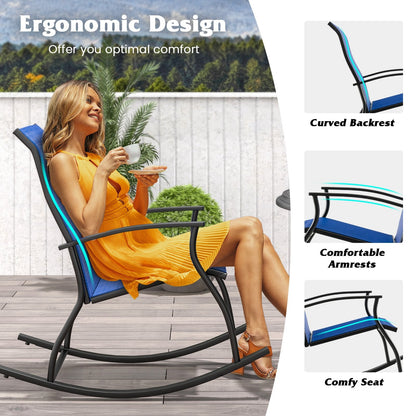 2 Pieces Outdoor Rocking Chairs with Breathable Backrest, Navy Patio Rocking Chairs & Gliders   at Gallery Canada