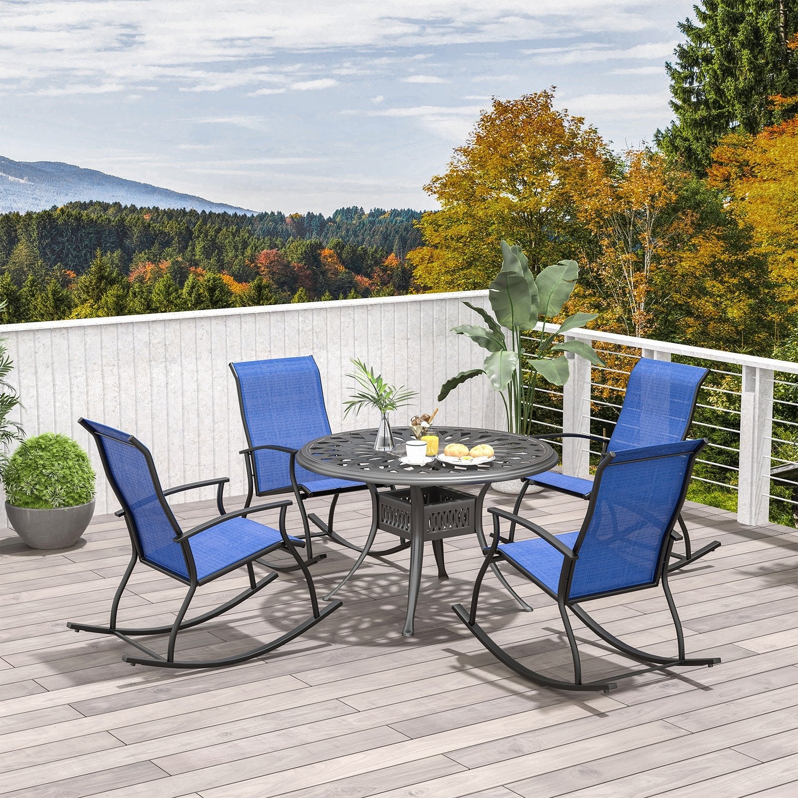 2 Pieces Outdoor Rocking Chairs with Breathable Backrest, Navy Patio Rocking Chairs & Gliders   at Gallery Canada