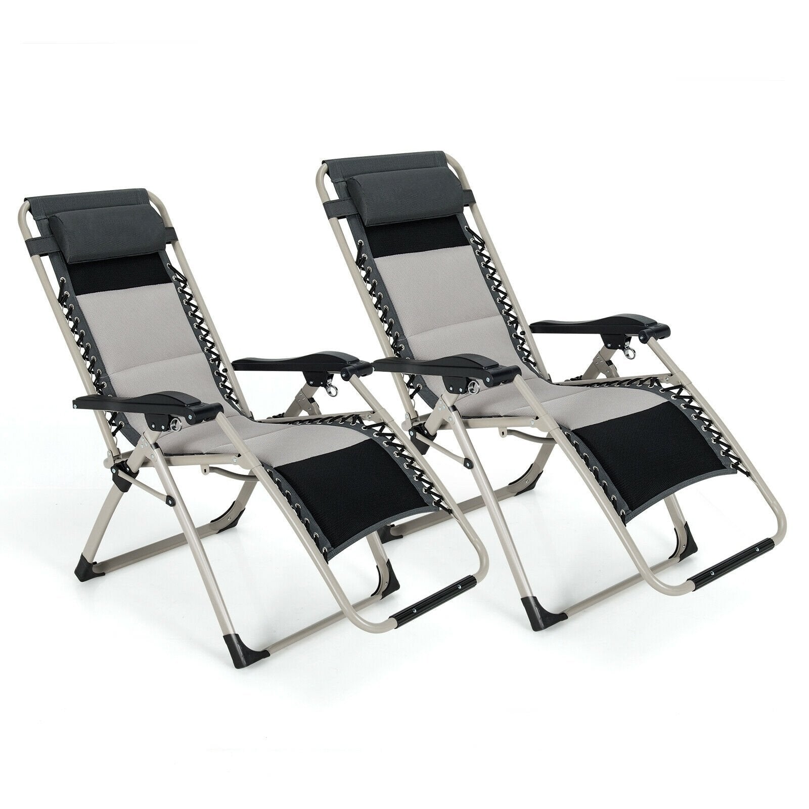 2 Pieces Padded Adjustable Folding Zero Gravity Reclining Lounge Chair, Black Beach & Lawn Chairs   at Gallery Canada