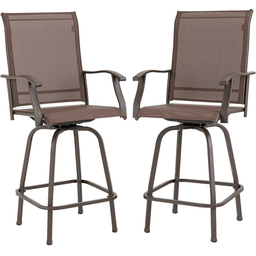 2 Pieces Patio 360 Rotation Swivel Bar Stool Set, Brown