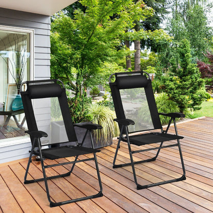 2 Pieces Patio Adjustable Folding Recliner Chairs with 7 Level Adjustable Backrest, Black Beach & Lawn Chairs   at Gallery Canada