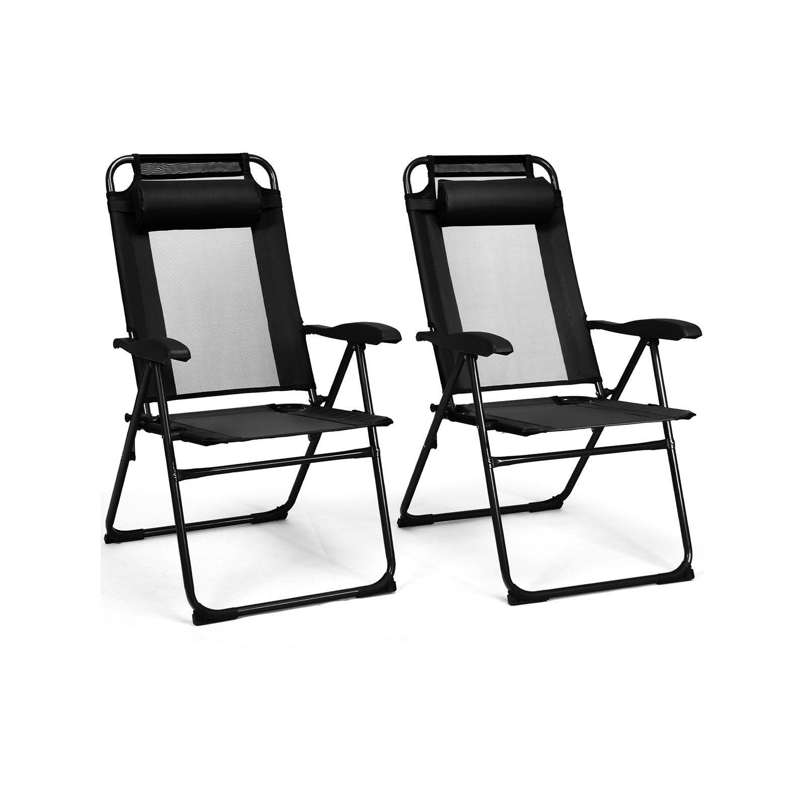 2 Pieces Patio Adjustable Folding Recliner Chairs with 7 Level Adjustable Backrest, Black Beach & Lawn Chairs   at Gallery Canada