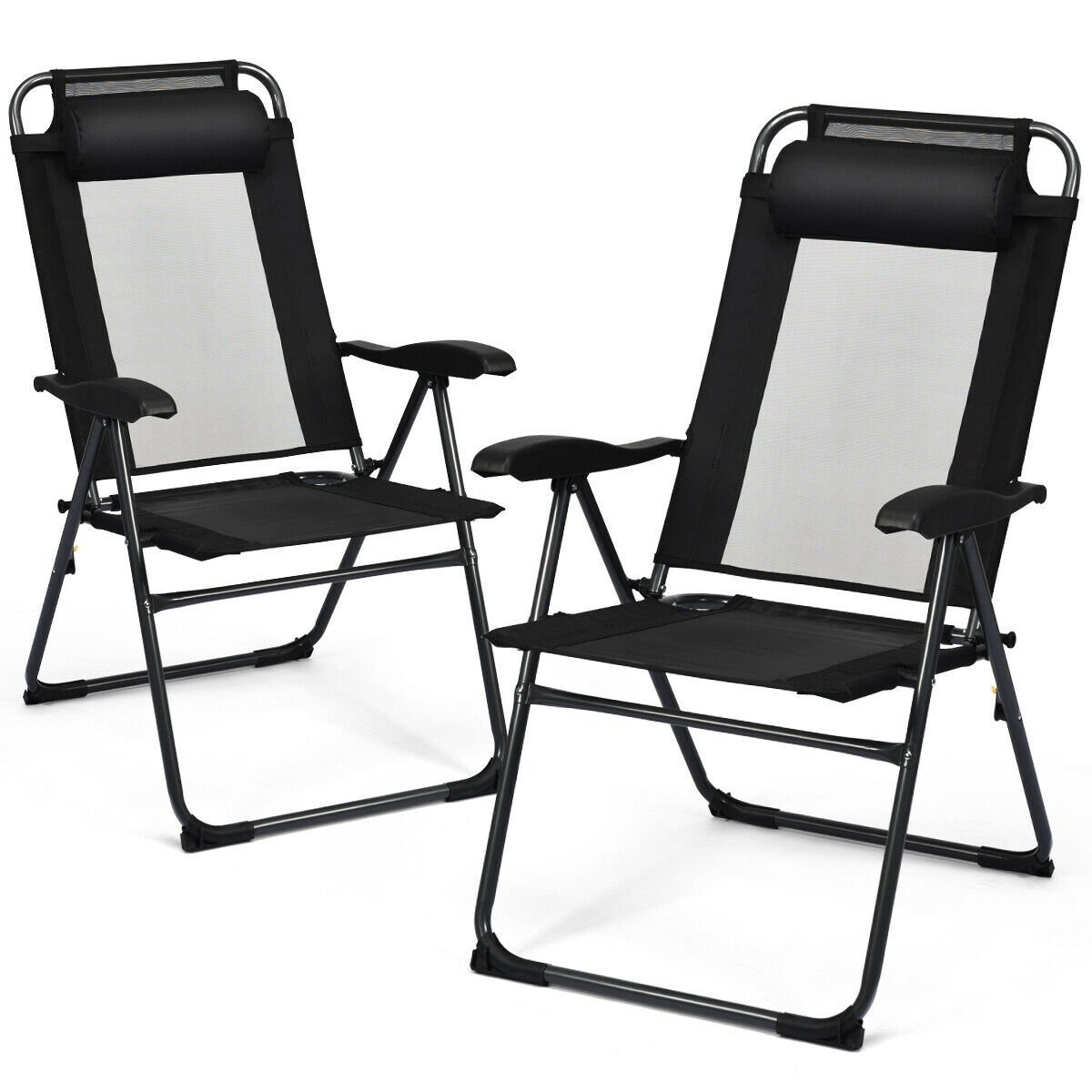 2 Pieces Patio Adjustable Folding Recliner Chairs with 7 Level Adjustable Backrest, Black Beach & Lawn Chairs   at Gallery Canada