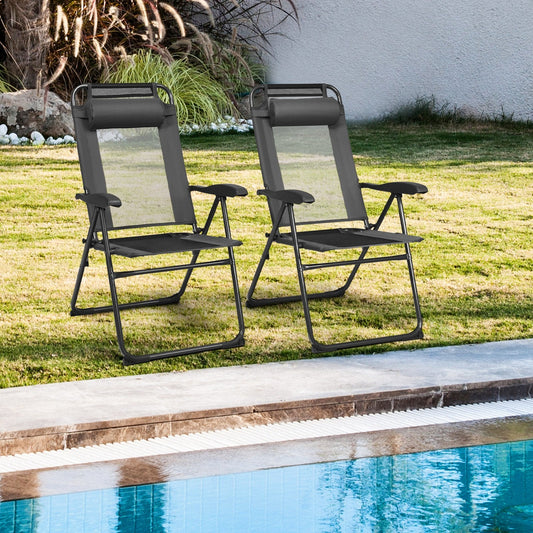 2 Pieces Patio Adjustable Folding Recliner Chairs with 7 Level Adjustable Backrest, Gray Beach & Lawn Chairs   at Gallery Canada