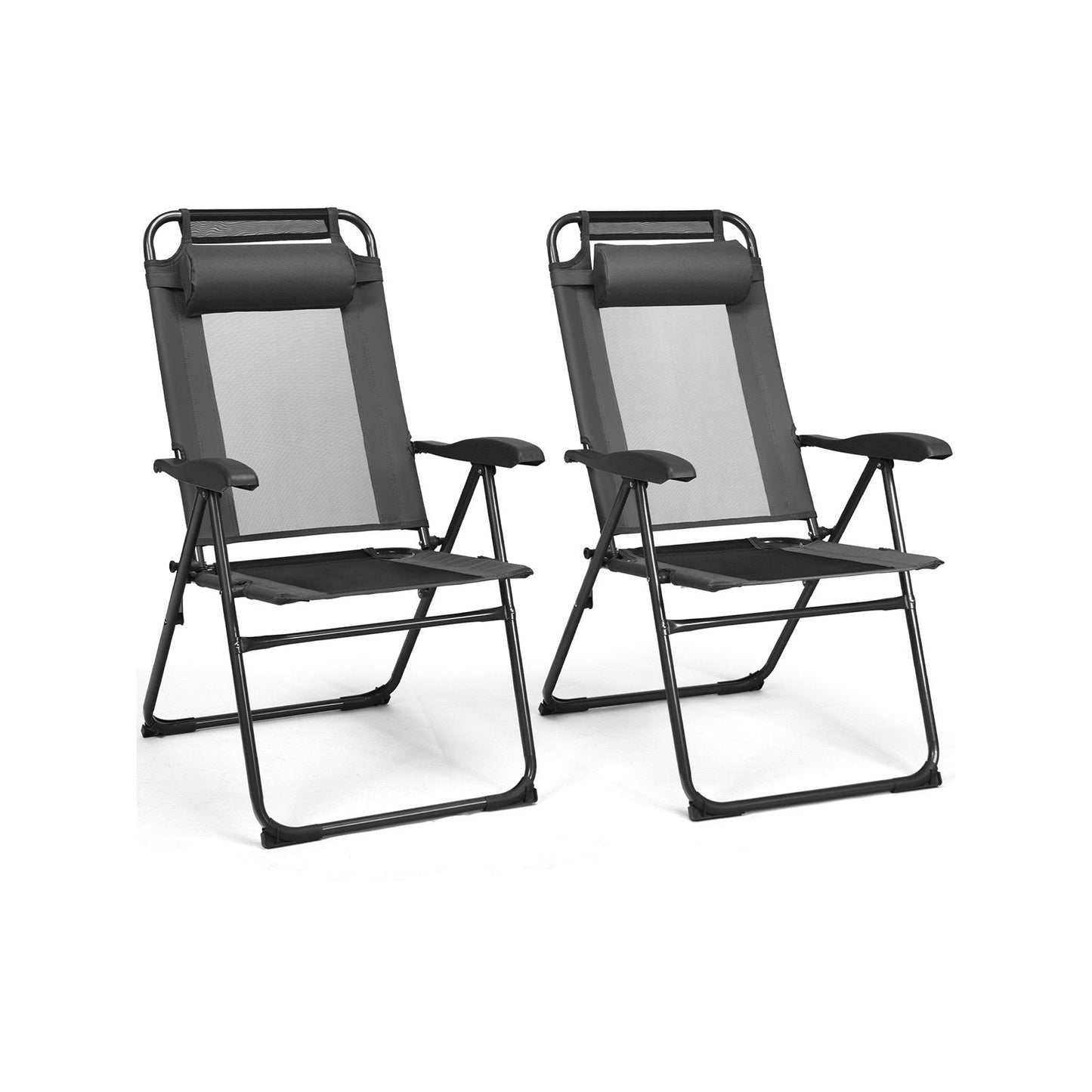 2 Pieces Patio Adjustable Folding Recliner Chairs with 7 Level Adjustable Backrest, Gray Beach & Lawn Chairs   at Gallery Canada