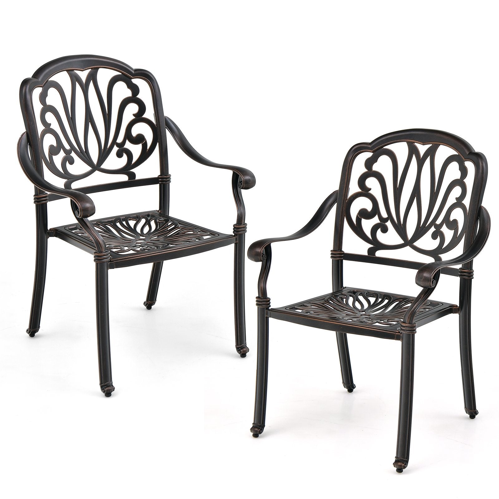 2 Pieces Patio Cast Aluminum Dining Chairs with Armrests, Bronze Patio Dining Chairs   at Gallery Canada