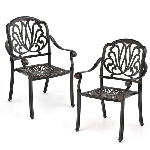 2 Pieces Patio Cast Aluminum Dining Chairs with Armrests, Bronze