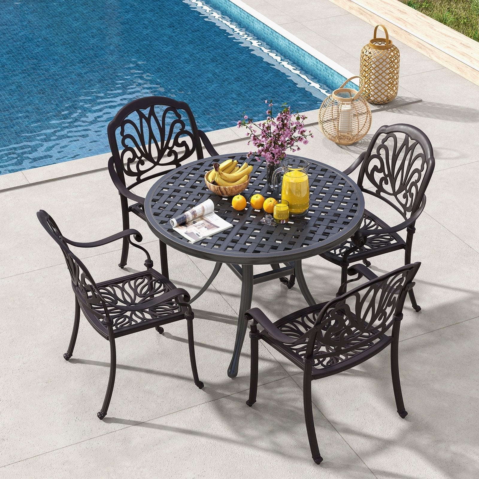 2 Pieces Patio Cast Aluminum Dining Chairs with Armrests, Bronze Patio Dining Chairs   at Gallery Canada