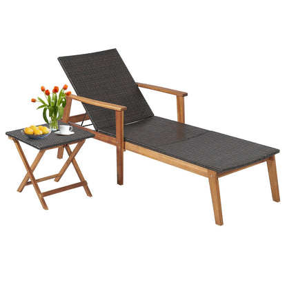 2 Pieces Patio Chaise Lounge and Table Set with 4-Level Adjustable Backrest, Brown Outdoor Chaise Lounges   at Gallery Canada