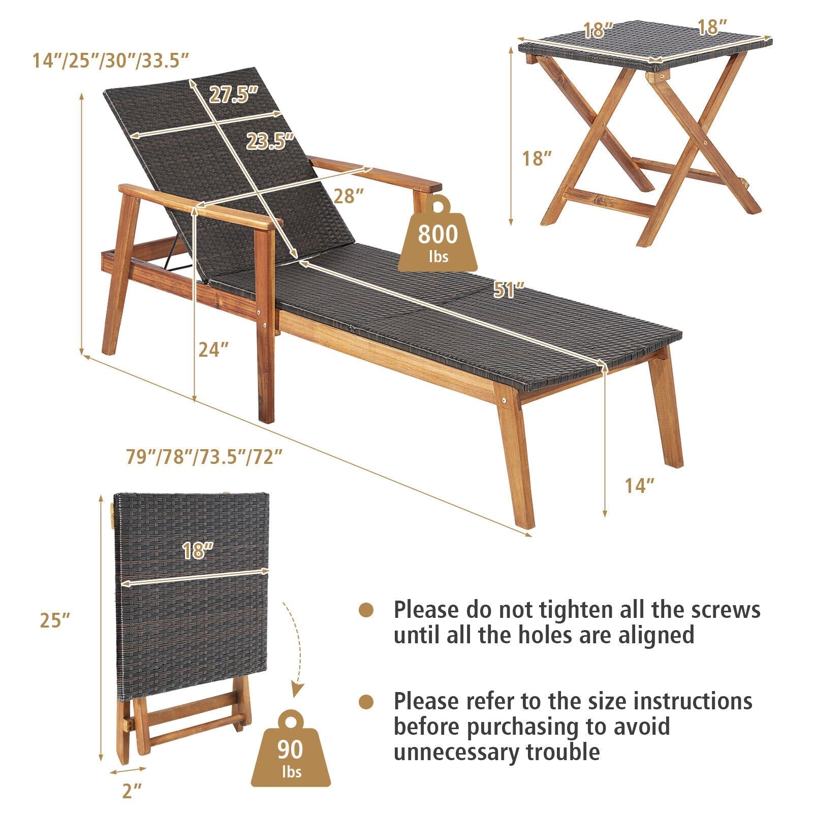 2 Pieces Patio Chaise Lounge and Table Set with 4-Level Adjustable Backrest, Brown Outdoor Chaise Lounges   at Gallery Canada