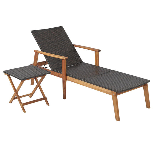 2 Pieces Patio Chaise Lounge and Table Set with 4-Level Adjustable Backrest, Brown Outdoor Chaise Lounges   at Gallery Canada