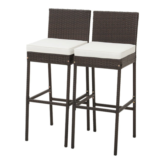 2 Pieces Patio Cushioned Wicker Barstools with Cozy Footrest-Set of 2, Off White Patio Bar Furniture   at Gallery Canada