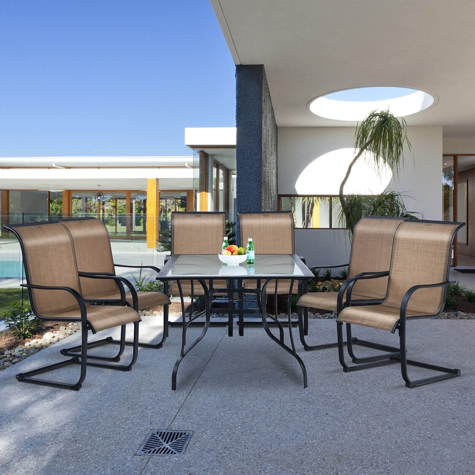 2 Pieces Patio Dining Chairs with C spring motion High Backrest Armrest, Brown Patio Dining Chairs   at Gallery Canada