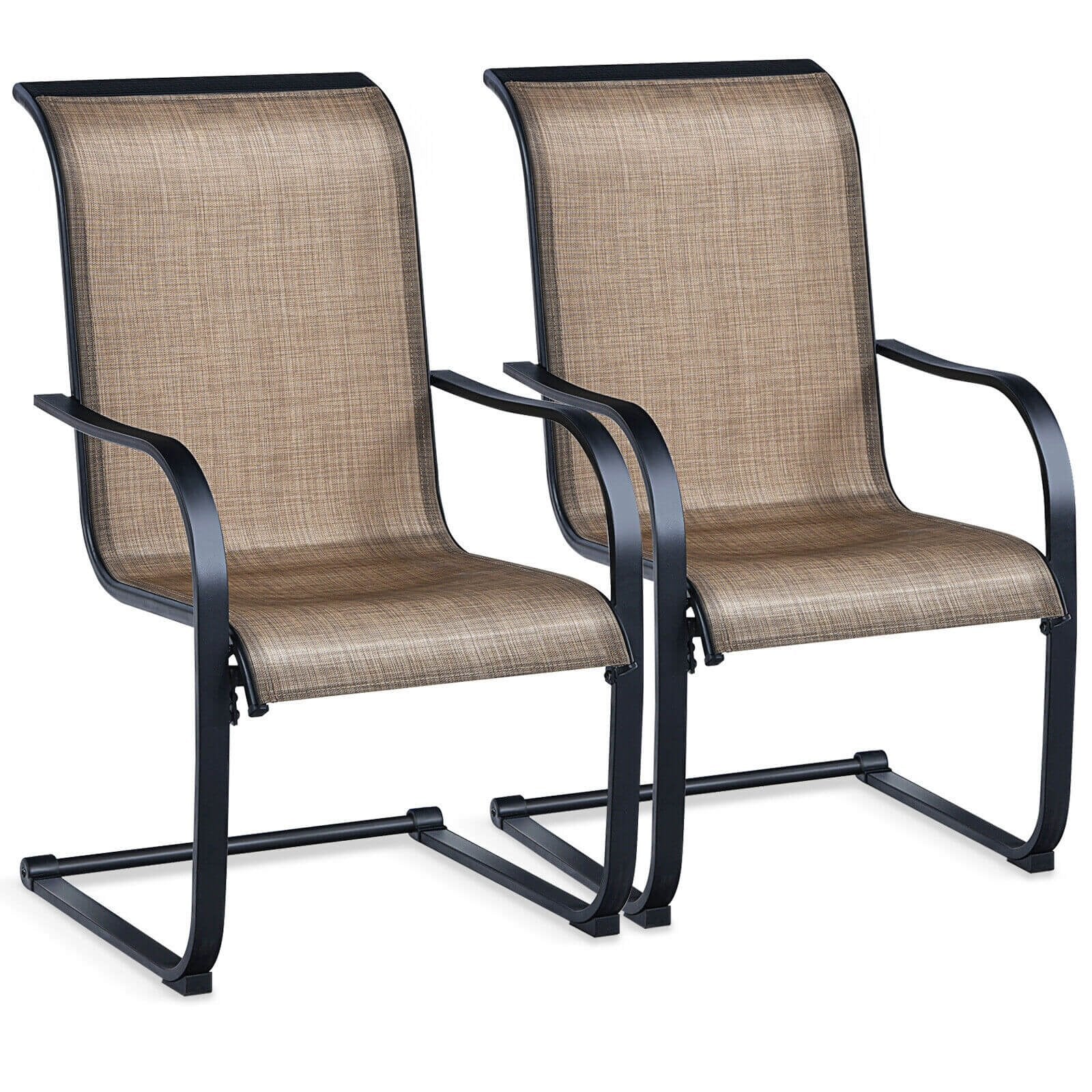 2 Pieces Patio Dining Chairs with C spring motion High Backrest Armrest, Brown Patio Dining Chairs   at Gallery Canada