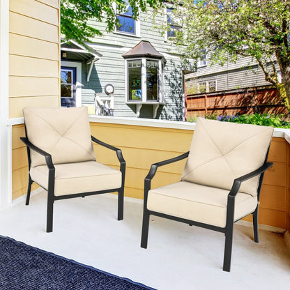 2 Pieces Patio Dining Set with Padded Cushions Armrest Steel Frame, Beige Patio Dining Chairs   at Gallery Canada