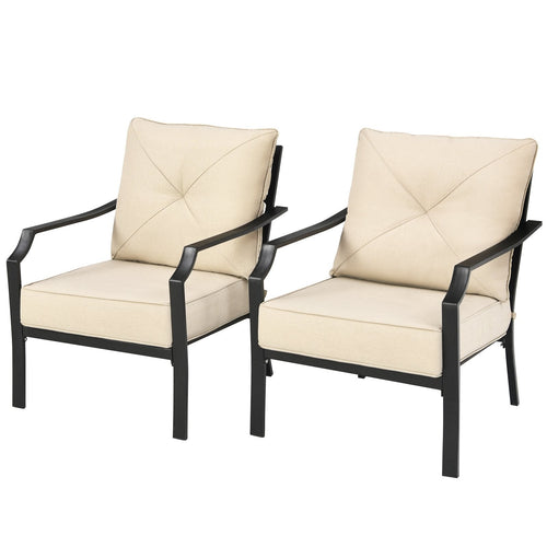 2 Pieces Patio Dining Set with Padded Cushions Armrest Steel Frame, Beige