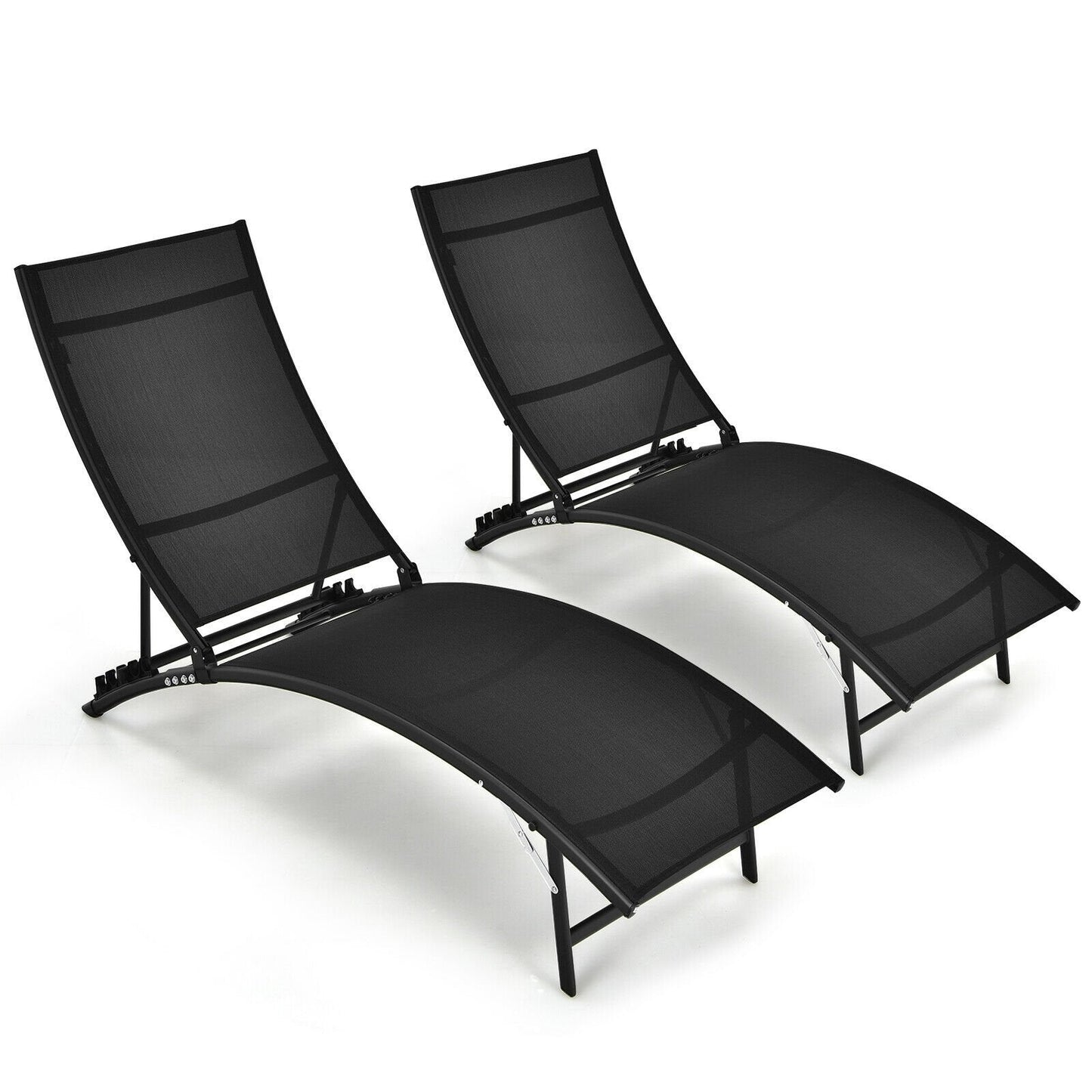 2 Pieces Patio Folding and Stackable Chaise Lounge Chair with 5-Position Adjustment, Black Outdoor Chaise Lounges   at Gallery Canada