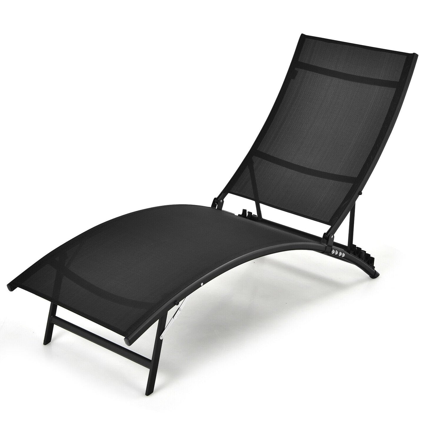 2 Pieces Patio Folding and Stackable Chaise Lounge Chair with 5-Position Adjustment, Black Outdoor Chaise Lounges   at Gallery Canada