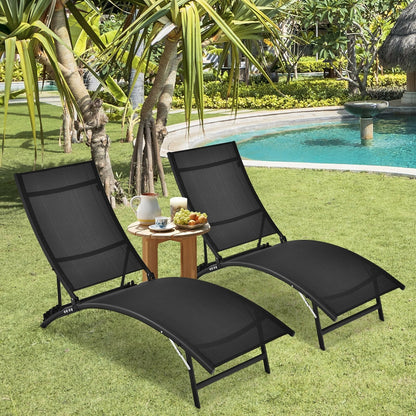 2 Pieces Patio Folding and Stackable Chaise Lounge Chair with 5-Position Adjustment, Black Outdoor Chaise Lounges   at Gallery Canada