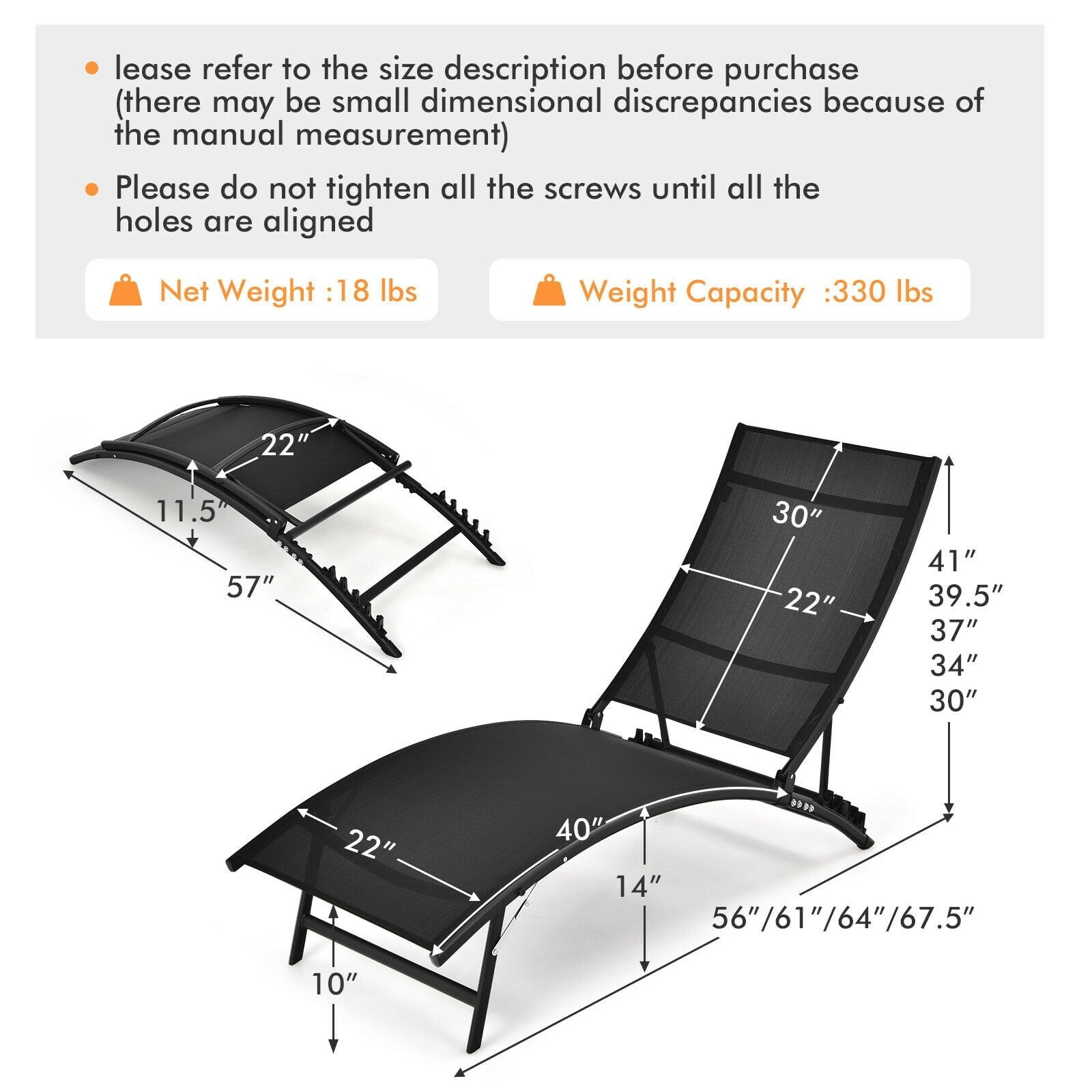 2 Pieces Patio Folding and Stackable Chaise Lounge Chair with 5-Position Adjustment, Black Outdoor Chaise Lounges   at Gallery Canada