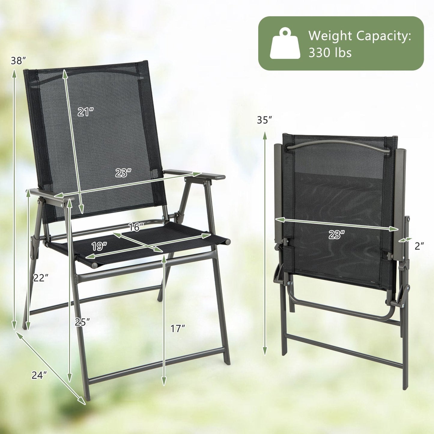 2 Pieces Patio Folding Chairs with Armrests for Deck Garden Yard, Black & Gray Patio Dining Chairs   at Gallery Canada