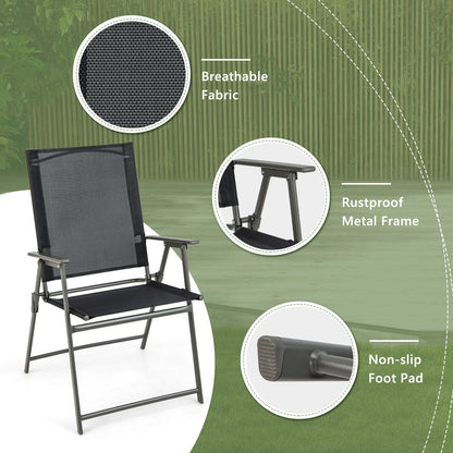 2 Pieces Patio Folding Chairs with Armrests for Deck Garden Yard, Black & Gray Patio Dining Chairs   at Gallery Canada