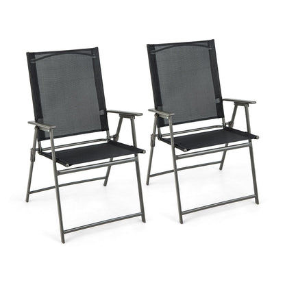 2 Pieces Patio Folding Chairs with Armrests for Deck Garden Yard, Black & Gray Patio Dining Chairs   at Gallery Canada