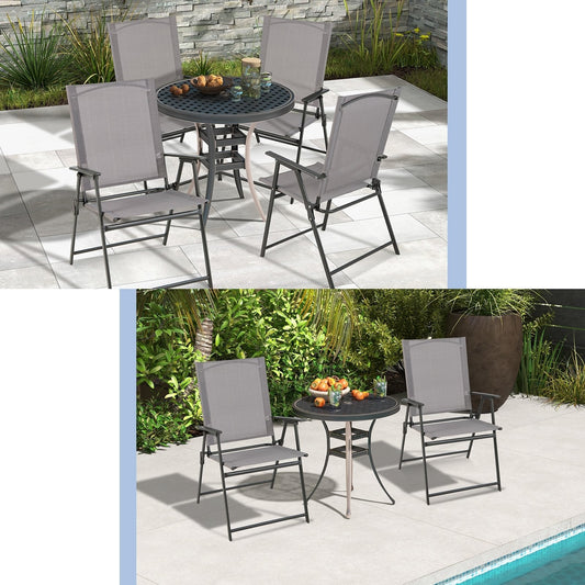 2 Pieces Patio Folding Chairs with Armrests for Deck Garden Yard, Gray Patio Dining Chairs   at Gallery Canada