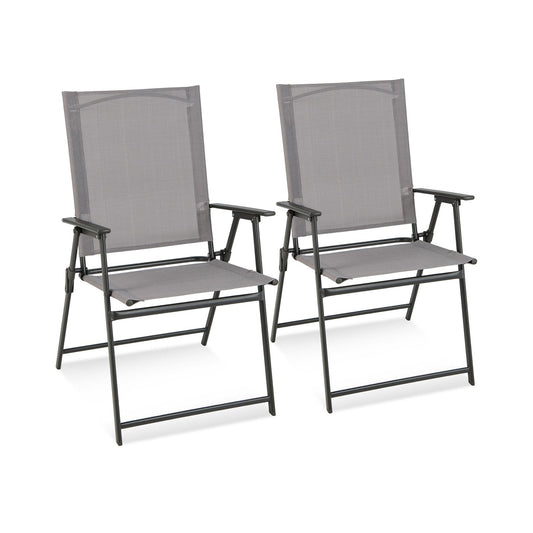 2 Pieces Patio Folding Chairs with Armrests for Deck Garden Yard, Gray Patio Dining Chairs   at Gallery Canada