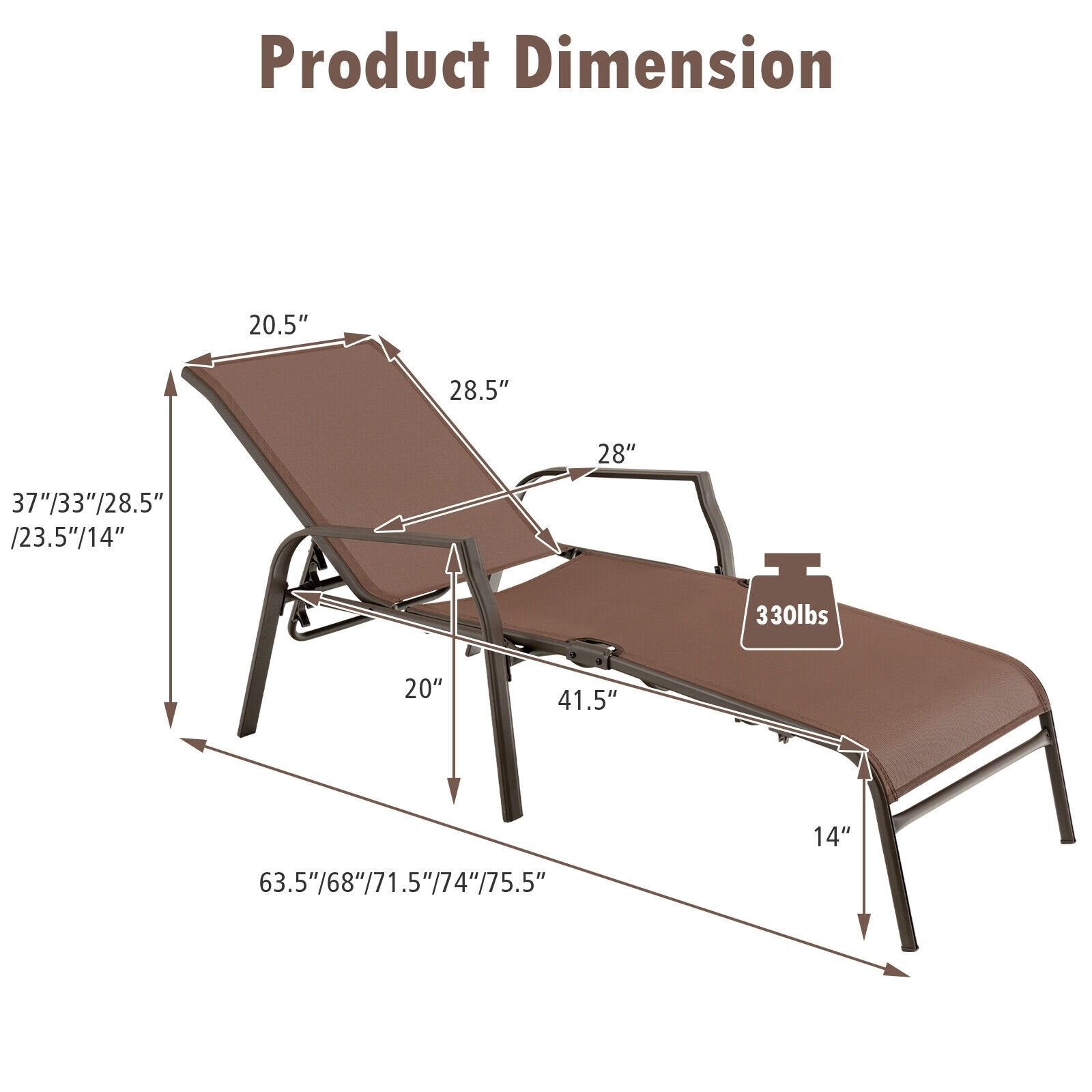 2 Pieces Patio Folding Chaise Lounge Chair Set with Adjustable Back, Brown Outdoor Chaise Lounges   at Gallery Canada