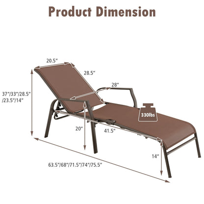 2 Pieces Patio Folding Chaise Lounge Chair Set with Adjustable Back, Brown Outdoor Chaise Lounges   at Gallery Canada