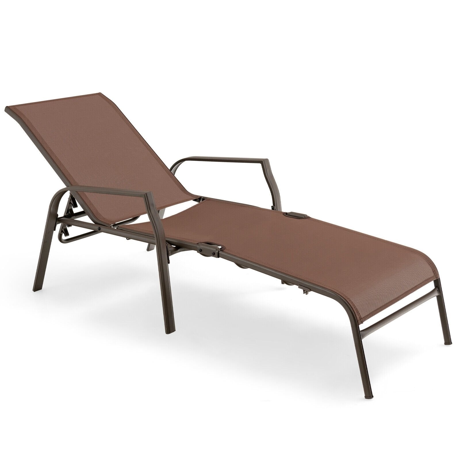 2 Pieces Patio Folding Chaise Lounge Chair Set with Adjustable Back, Brown Outdoor Chaise Lounges   at Gallery Canada