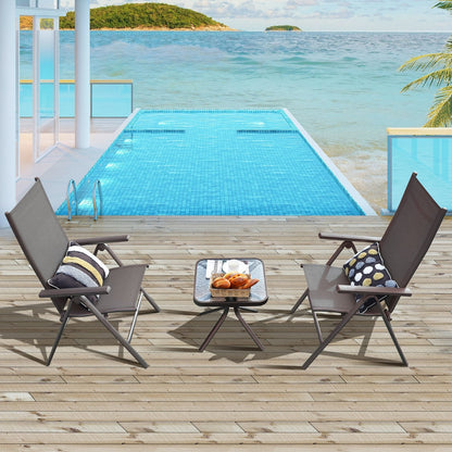 2 Pieces Patio Folding Dining Chairs Aluminium Adjustable Back, Gray Patio Dining Chairs   at Gallery Canada