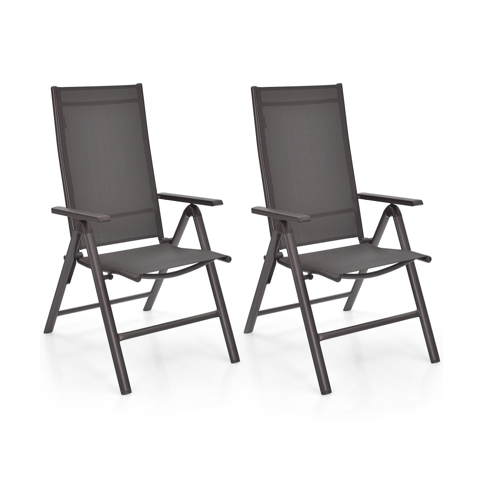 2 Pieces Patio Folding Dining Chairs Aluminium Adjustable Back, Gray Patio Dining Chairs   at Gallery Canada