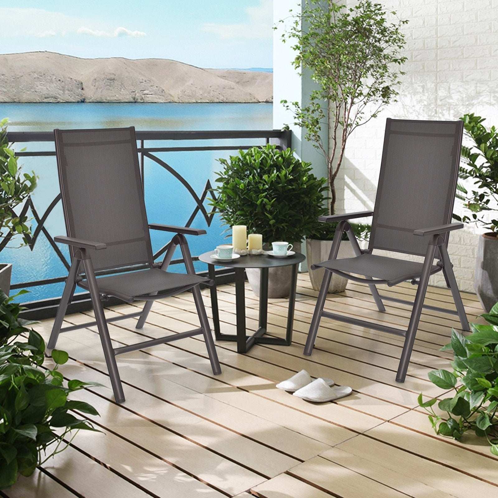 2 Pieces Patio Folding Dining Chairs Aluminium Adjustable Back, Gray Patio Dining Chairs   at Gallery Canada