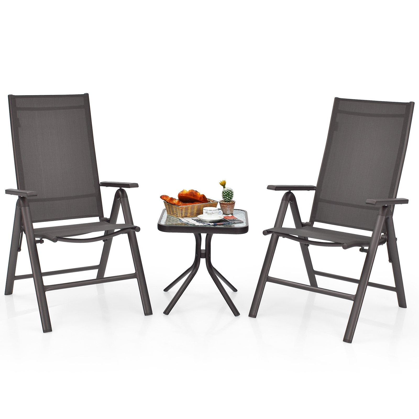 2 Pieces Patio Folding Dining Chairs Aluminium Adjustable Back, Gray Patio Dining Chairs   at Gallery Canada