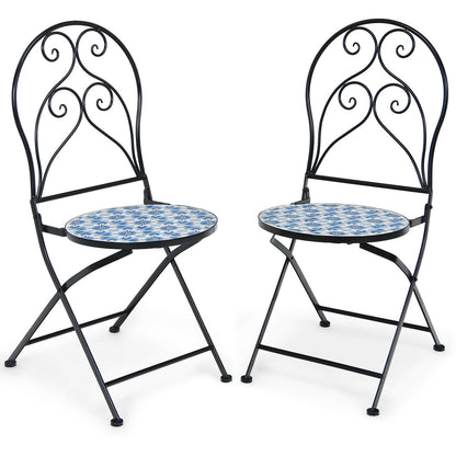 2 Pieces Patio Folding Mosaic Bistro Chairs with Blue Floral Pattern, Black Patio Dining Chairs Black  at Gallery Canada