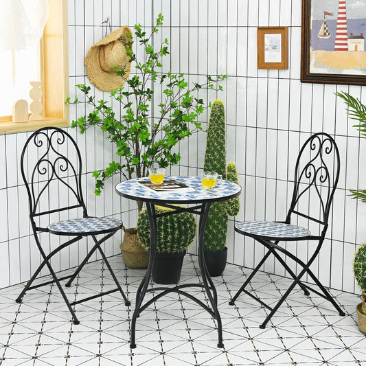 2 Pieces Patio Folding Mosaic Bistro Chairs with Blue Floral Pattern, Black Patio Dining Chairs Black  at Gallery Canada