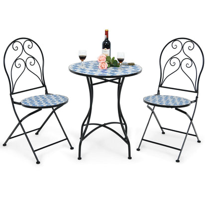 2 Pieces Patio Folding Mosaic Bistro Chairs with Blue Floral Pattern, Black Patio Dining Chairs   at Gallery Canada