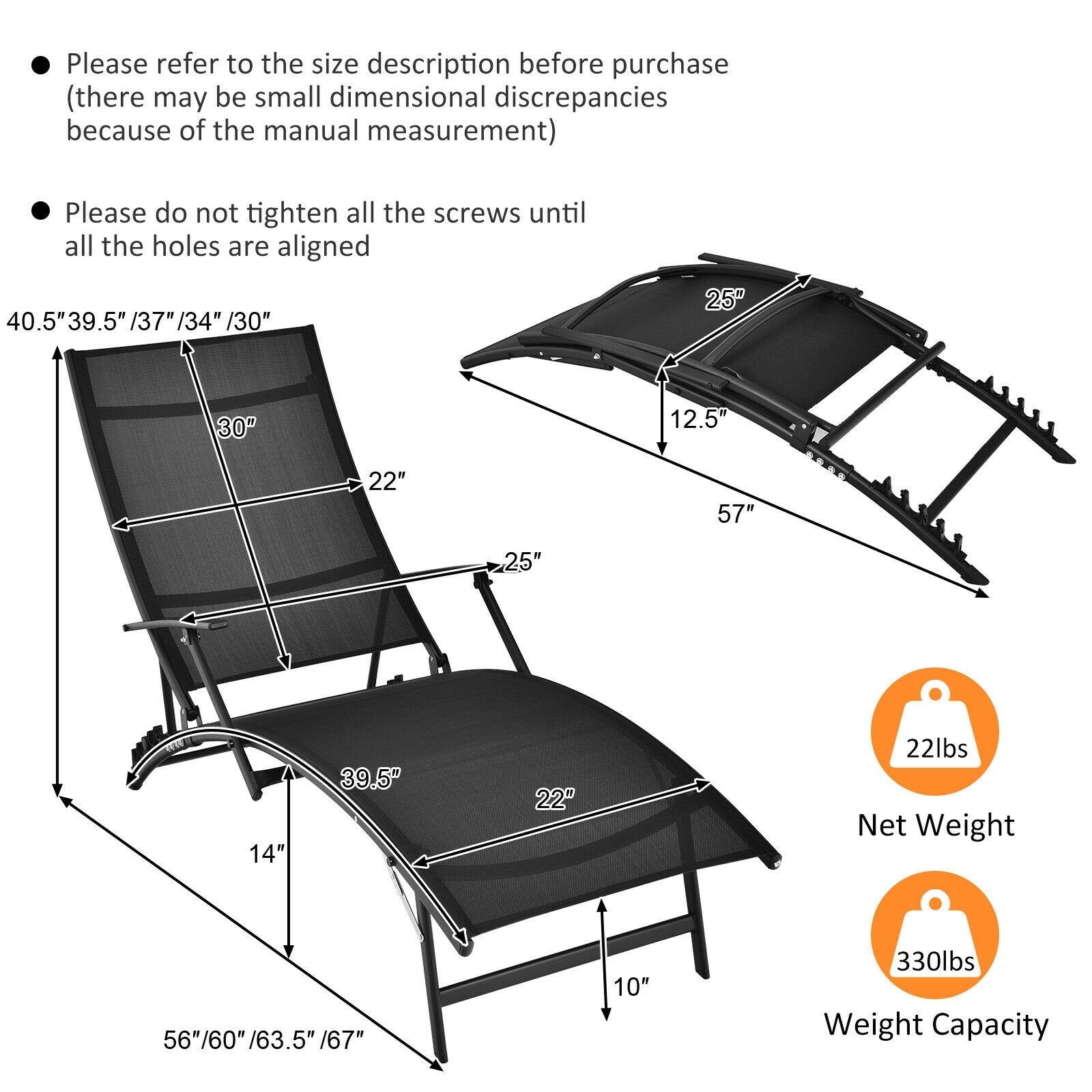 2 Pieces Patio Folding Stackable Lounge Chair Chaise with Armrest, Black Outdoor Chaise Lounges   at Gallery Canada