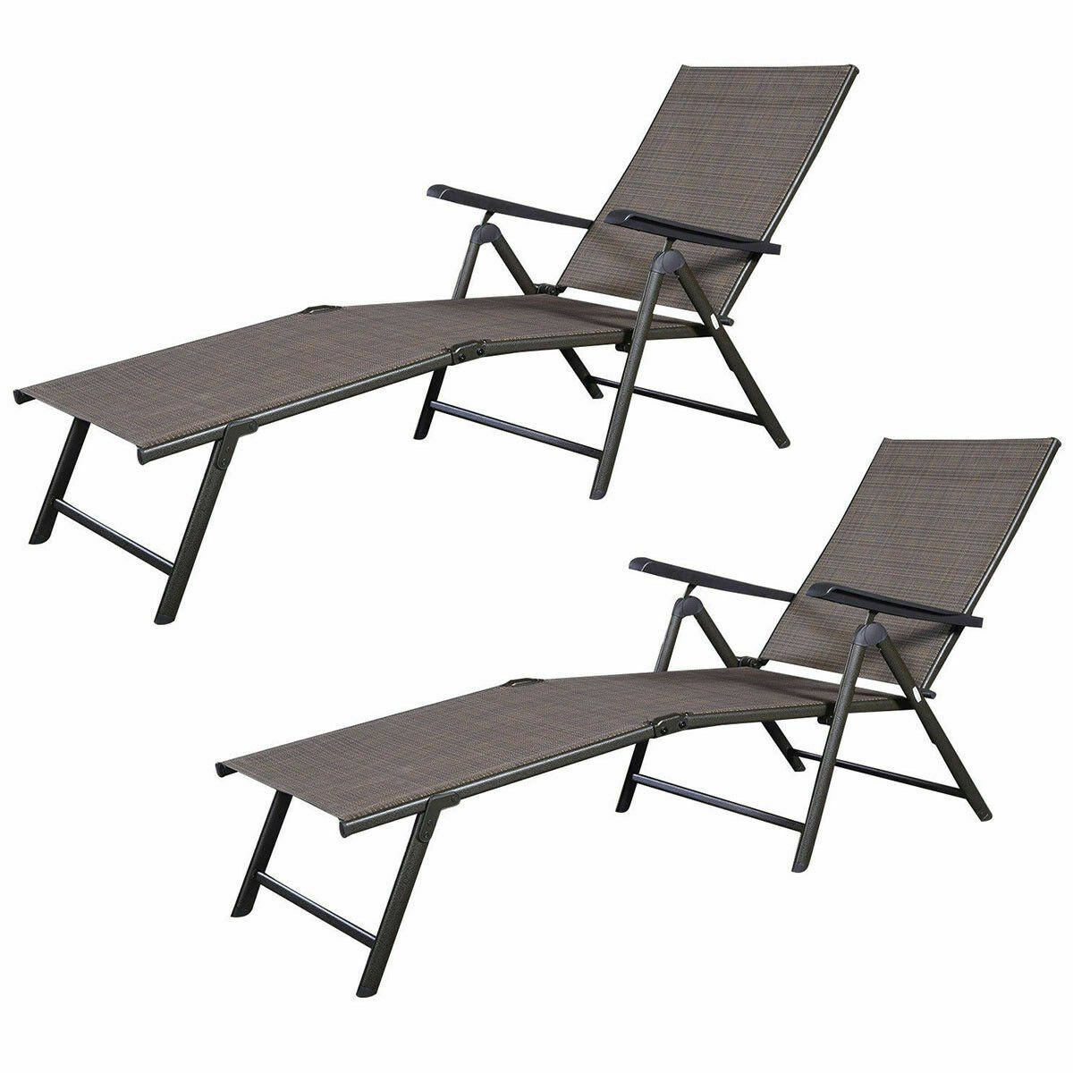 2 Pieces Patio Furniture Adjustable Pool Chaise Lounge Chair Outdoor Recliner, Tan Outdoor Chaise Lounges   at Gallery Canada