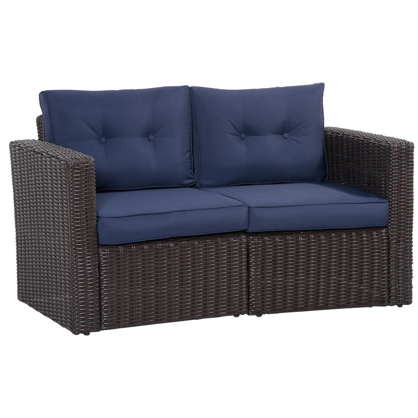 Outdoor Wicker Loveseat Corner Sofa Set with Cushions, Curved Armrests, Dark Blue Patio Furniture Sets Multi Colour  at Gallery Canada