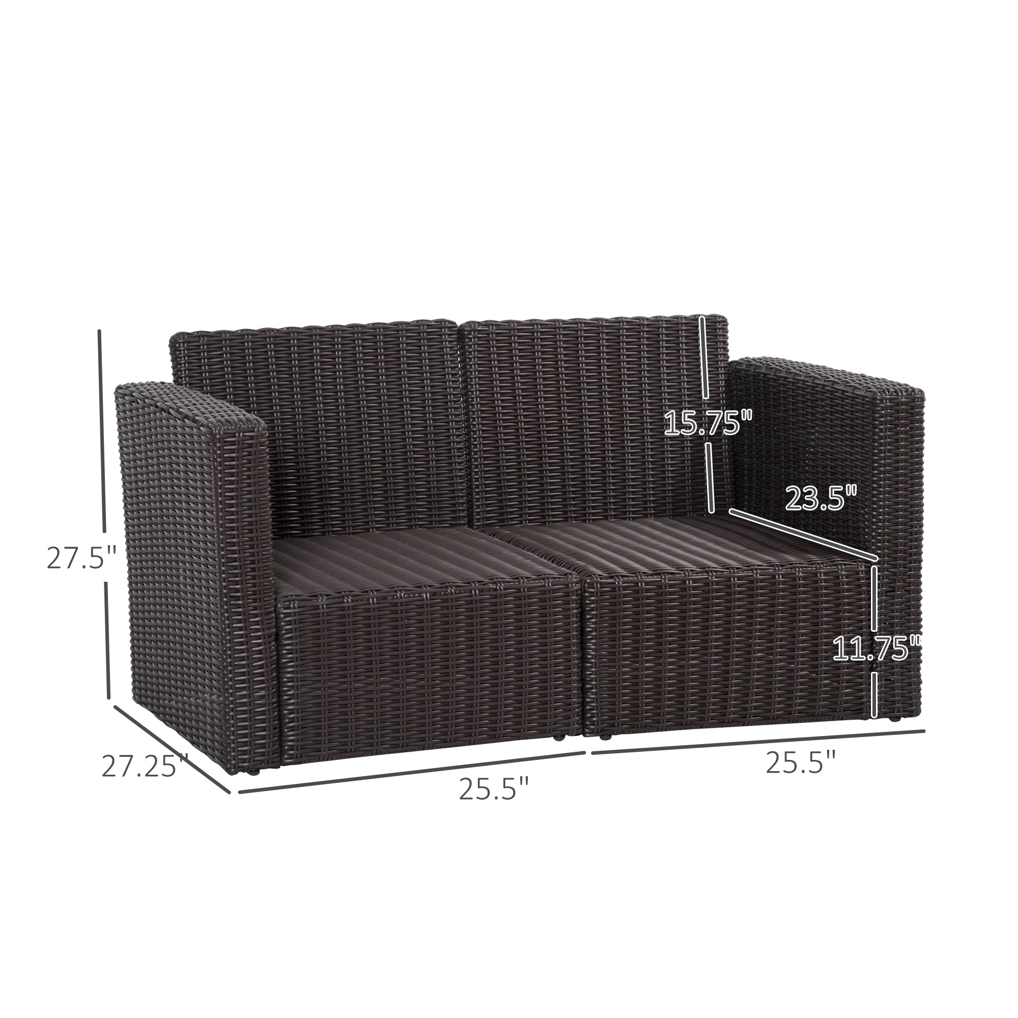 Outdoor Wicker Loveseat Corner Sofa Set with Cushions, Curved Armrests, Dark Blue Patio Furniture Sets   at Gallery Canada