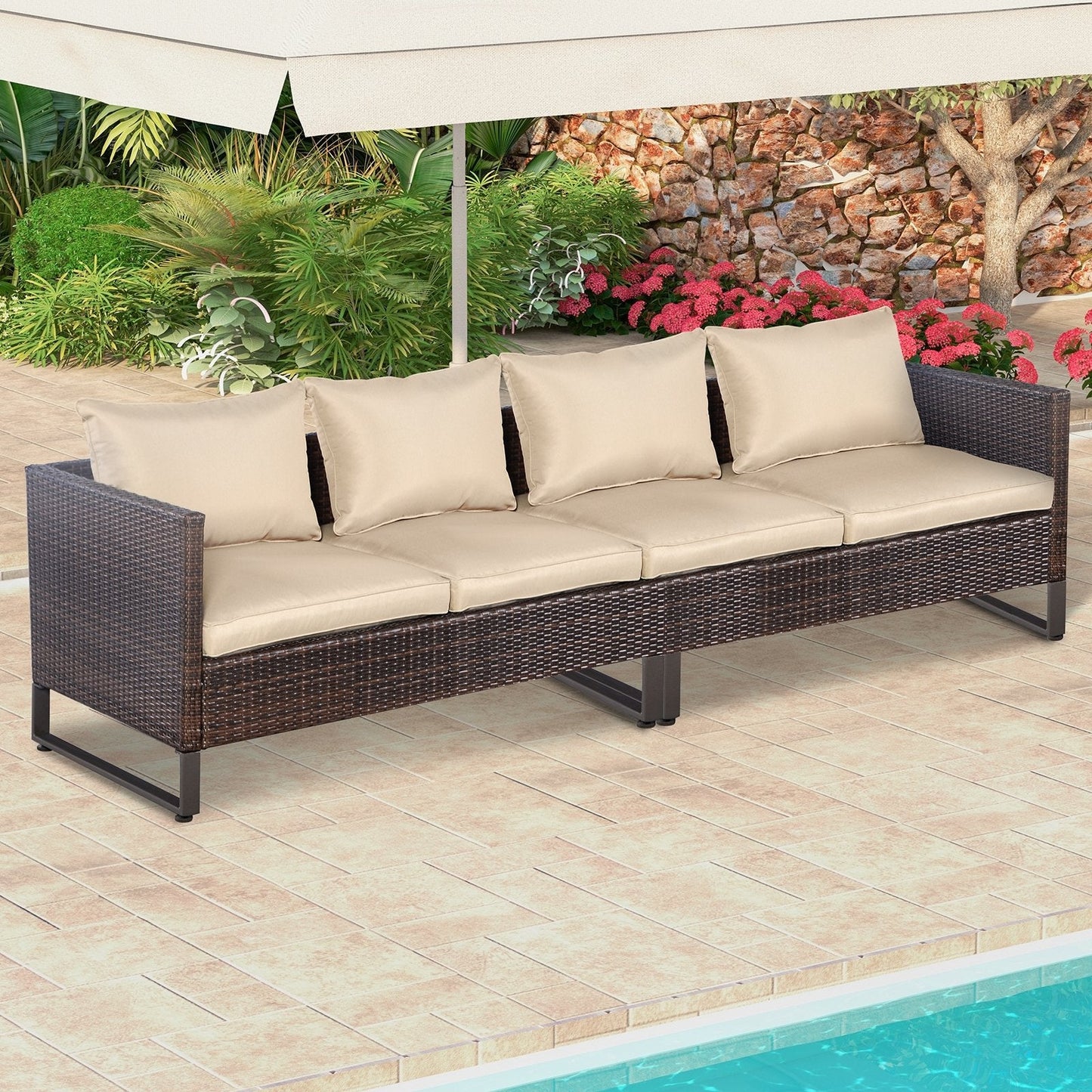 2 Pieces Patio Furniture Sofa Set with Cushions and Sofa Clips, Brown Outdoor Sectionals   at Gallery Canada